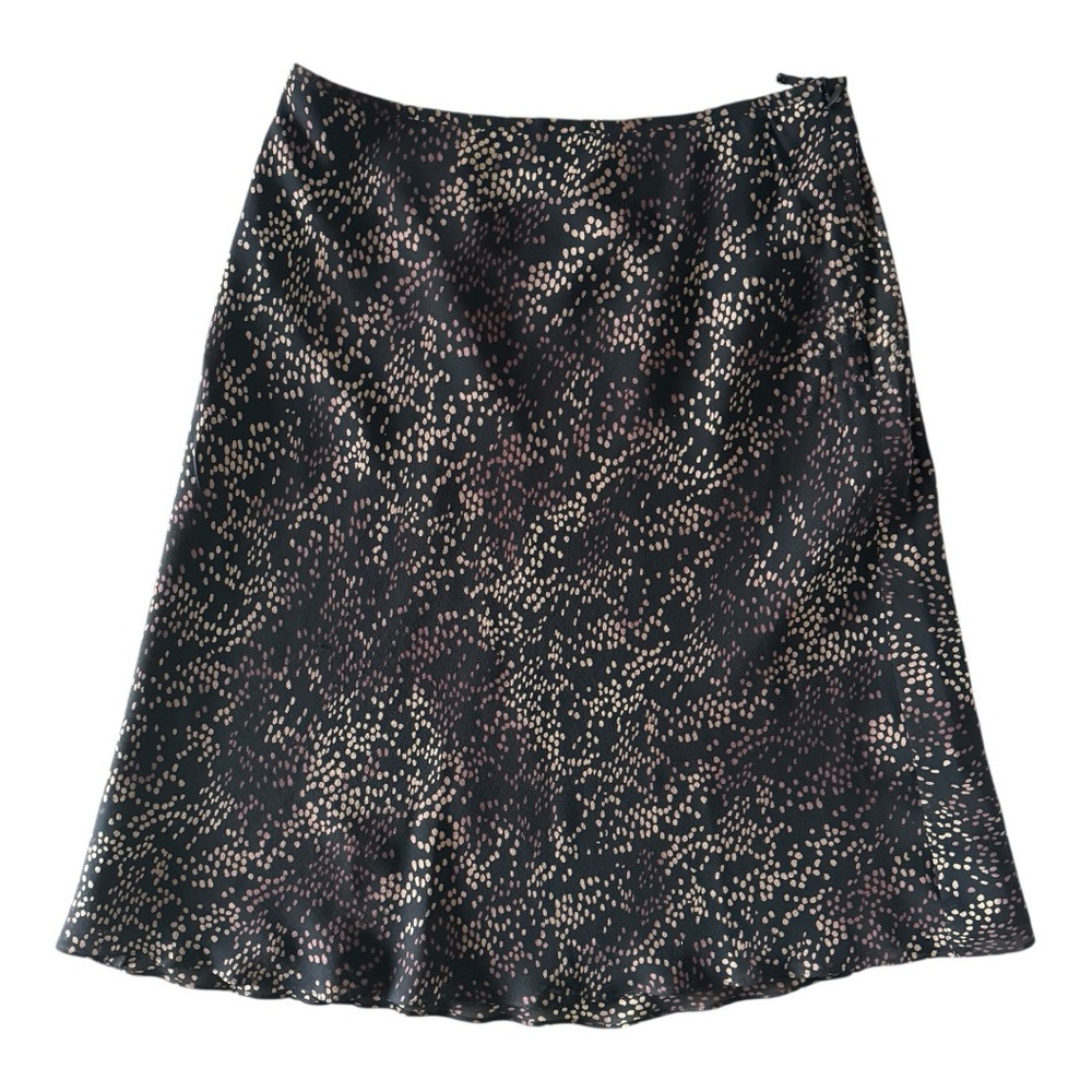 Ann Taylor 100% Silk Black & Brown Speckled Midi Skirt Size 6 Flowy